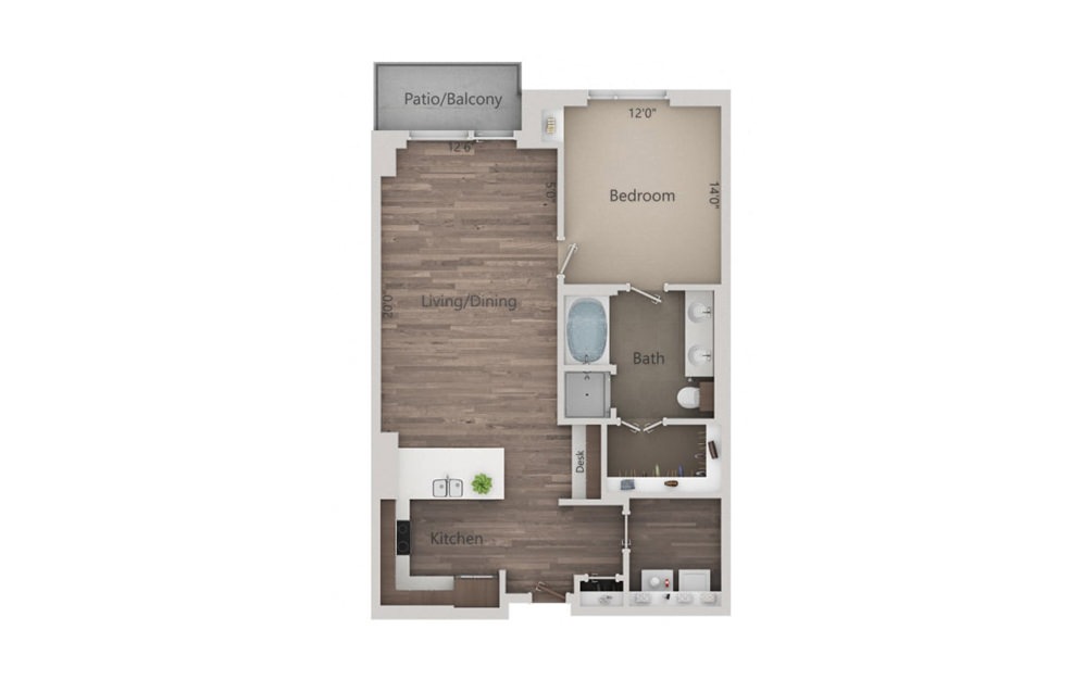 1R - 1 bedroom floorplan layout with 1 bath and 927 square feet.