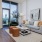 Apartment living room with floor to ceiling windows