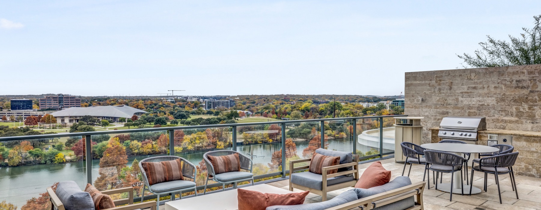 Lounge area overlooking Lady Bird Lake at Northshore in Austin, TX