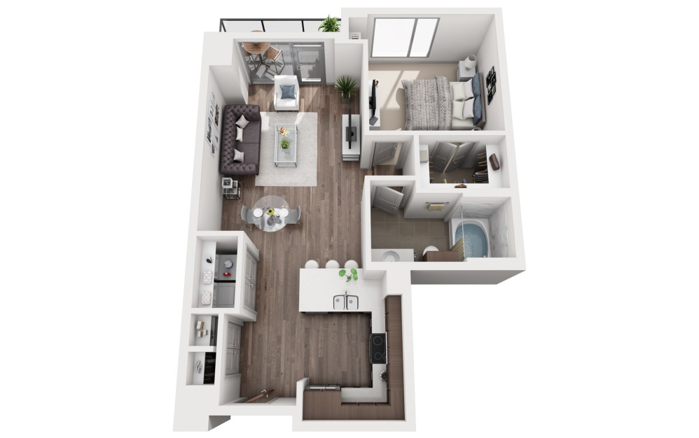 1G - 1 bedroom floorplan layout with 1 bathroom and 760 square feet