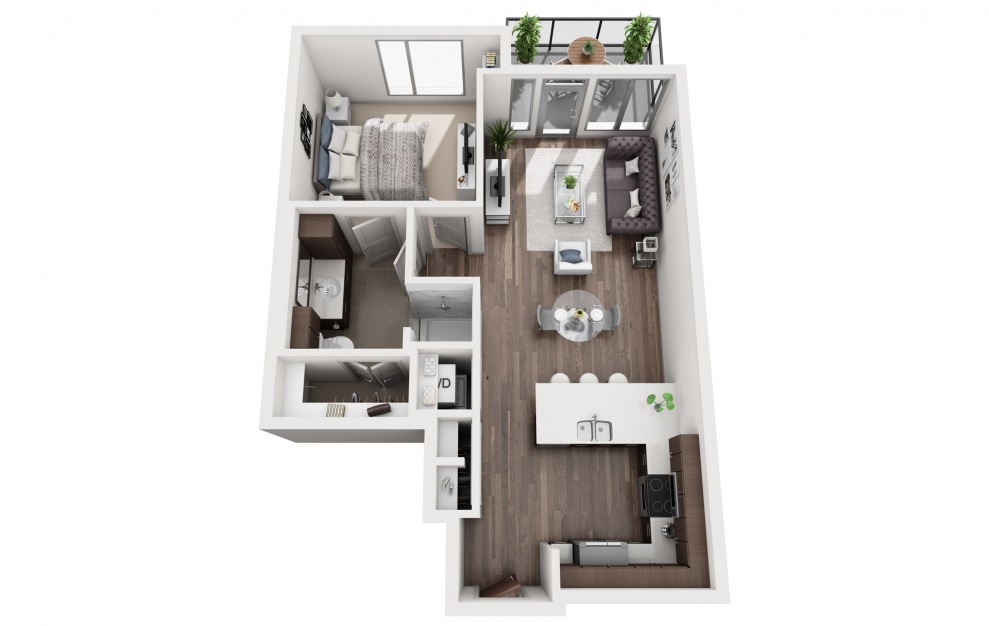 1H - 1 bedroom floorplan layout with 1 bath and 702 square feet.