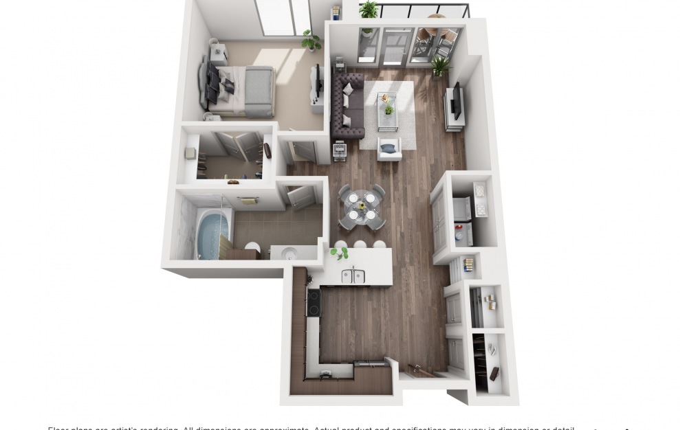 1I - 1 bedroom floorplan layout with 1 bath and 764 to 838 square feet.