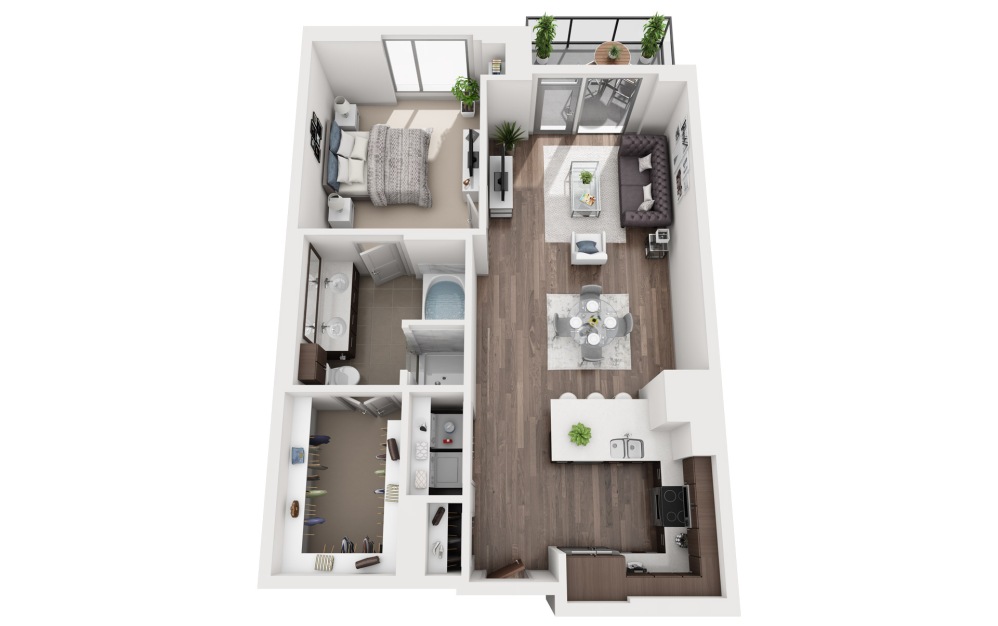 1O - 1 bedroom floorplan layout with 1 bathroom and 865 square feet