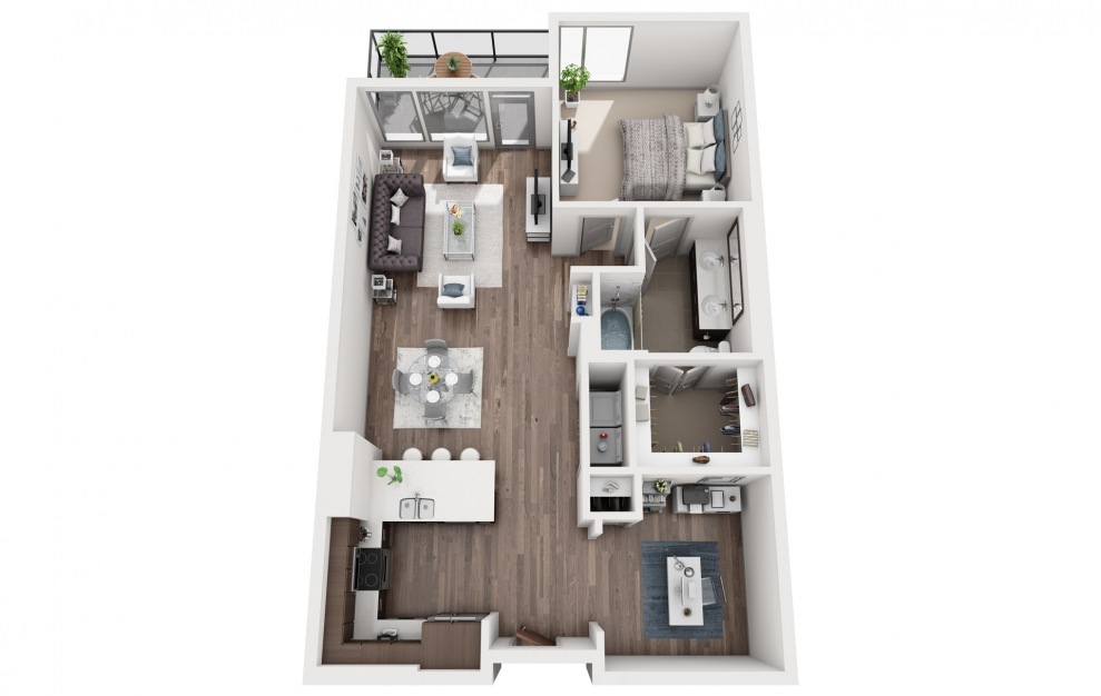 1S - 1 bedroom floorplan layout with 1 bath and 973 square feet.