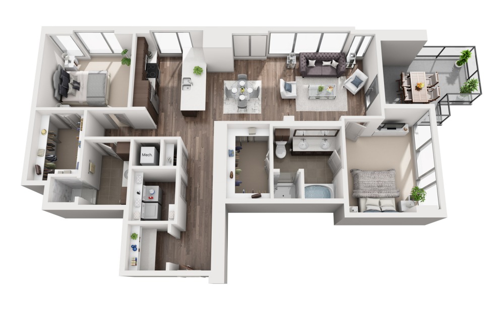 2F - 2 bedroom floorplan layout with 2 bathrooms and 1439 square feet