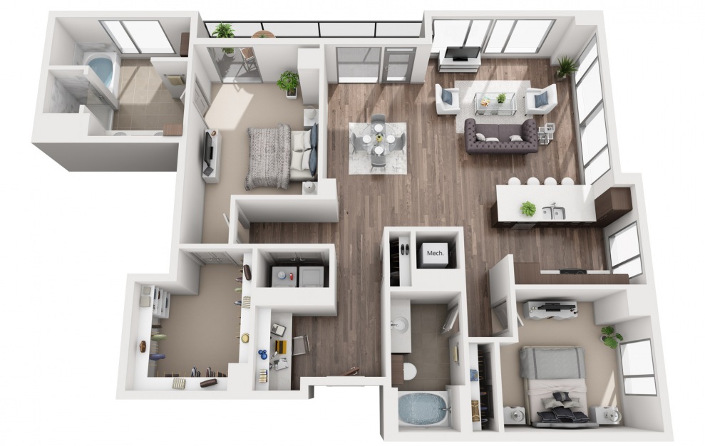 2I - 2 bedroom floorplan layout with 2 baths and 1536 square feet.