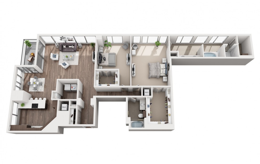 2L - 2 bedroom floorplan layout with 2 baths and 1994 square feet.