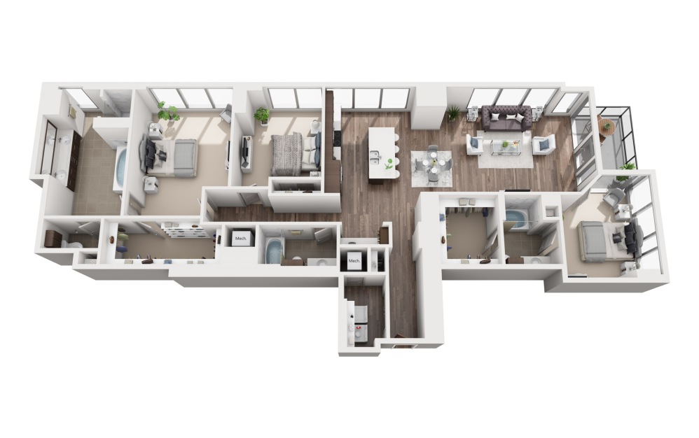 3B - 3 bedroom floorplan layout with 3 bathrooms and 2147 square feet