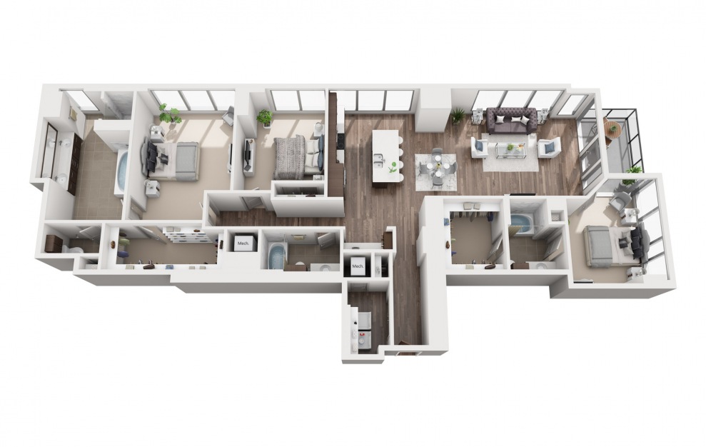 3B - 3 bedroom floorplan layout with 3 baths and 2147 square feet.