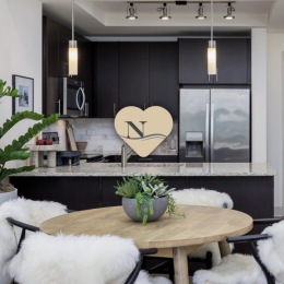 kitchen with ample counter-space, modern appliances and bright lighting